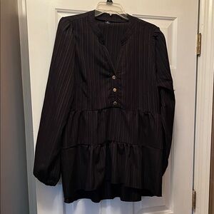 Black Long Sleeve Blouse with Button Detail. Size XL